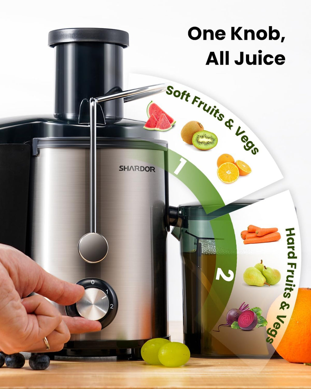 SHARDOR Juicer Machines, 3 Speed Control with 800W Juicers for Fruit and Vegetables,Higher Juice Yield Extractor Machine, Stainless Steel Centrifugal Juicers