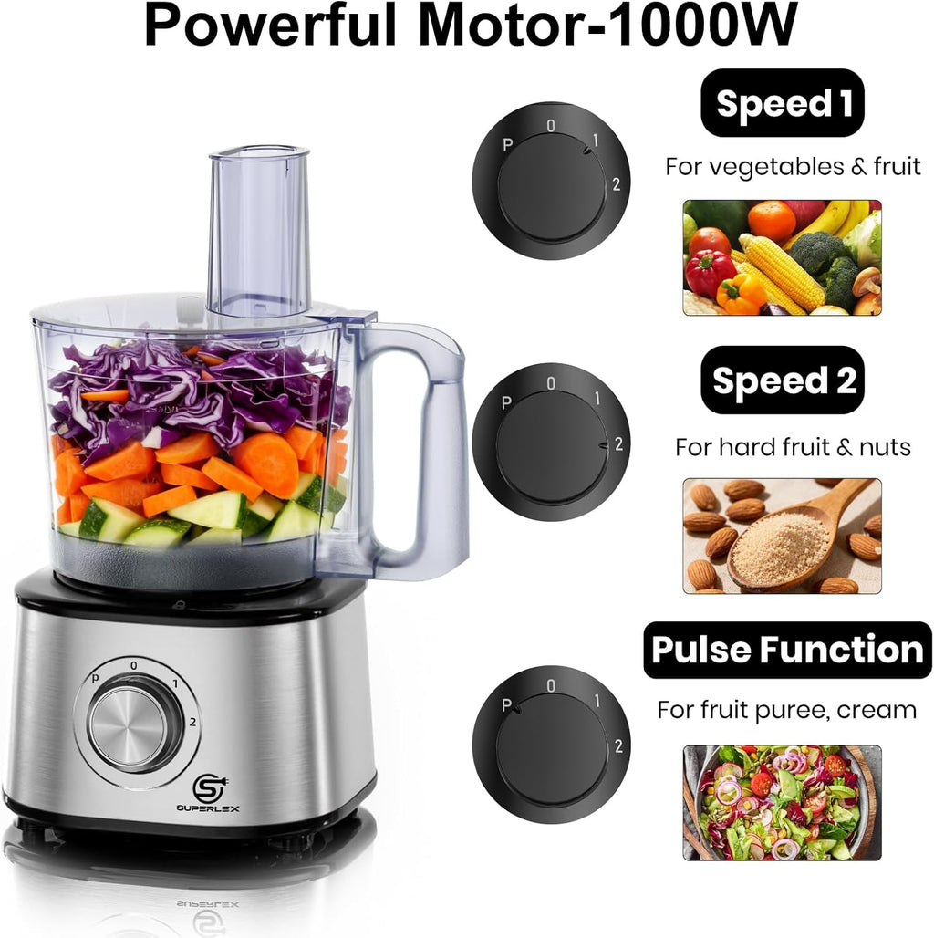 Food Processor Multifunctional and Blender with 2 Speeds Pulse Mixing Bowl Large Capacity for Slicing Shredding Kneading Juicing Dishwasher Safe Parts (7-IN-1 Food Processor)