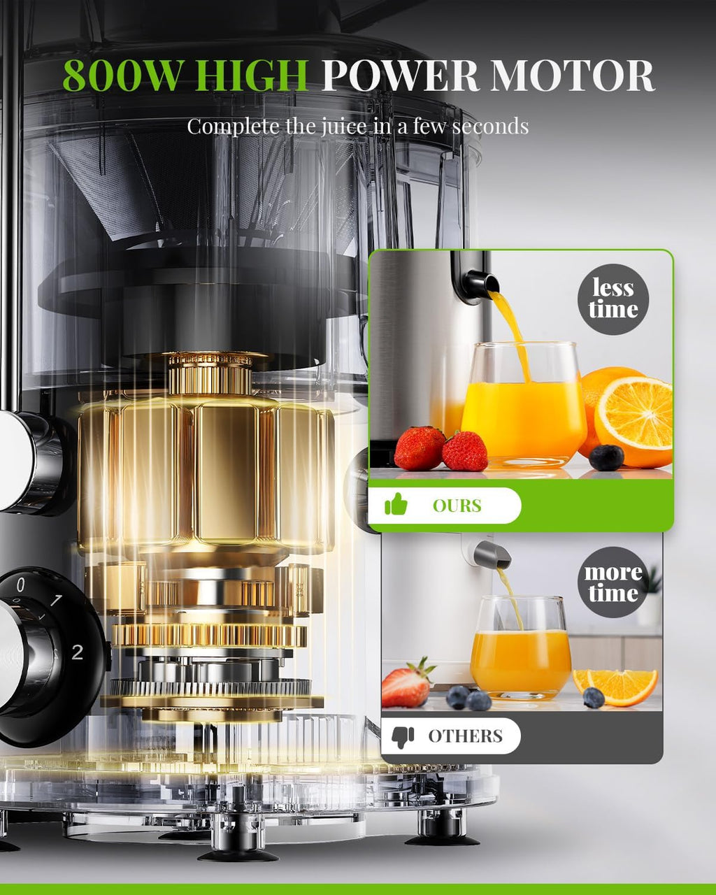 SHARDOR Juicer Machines, 3 Speed Control with 800W Juicers for Fruit and Vegetables,Higher Juice Yield Extractor Machine, Stainless Steel Centrifugal Juicers