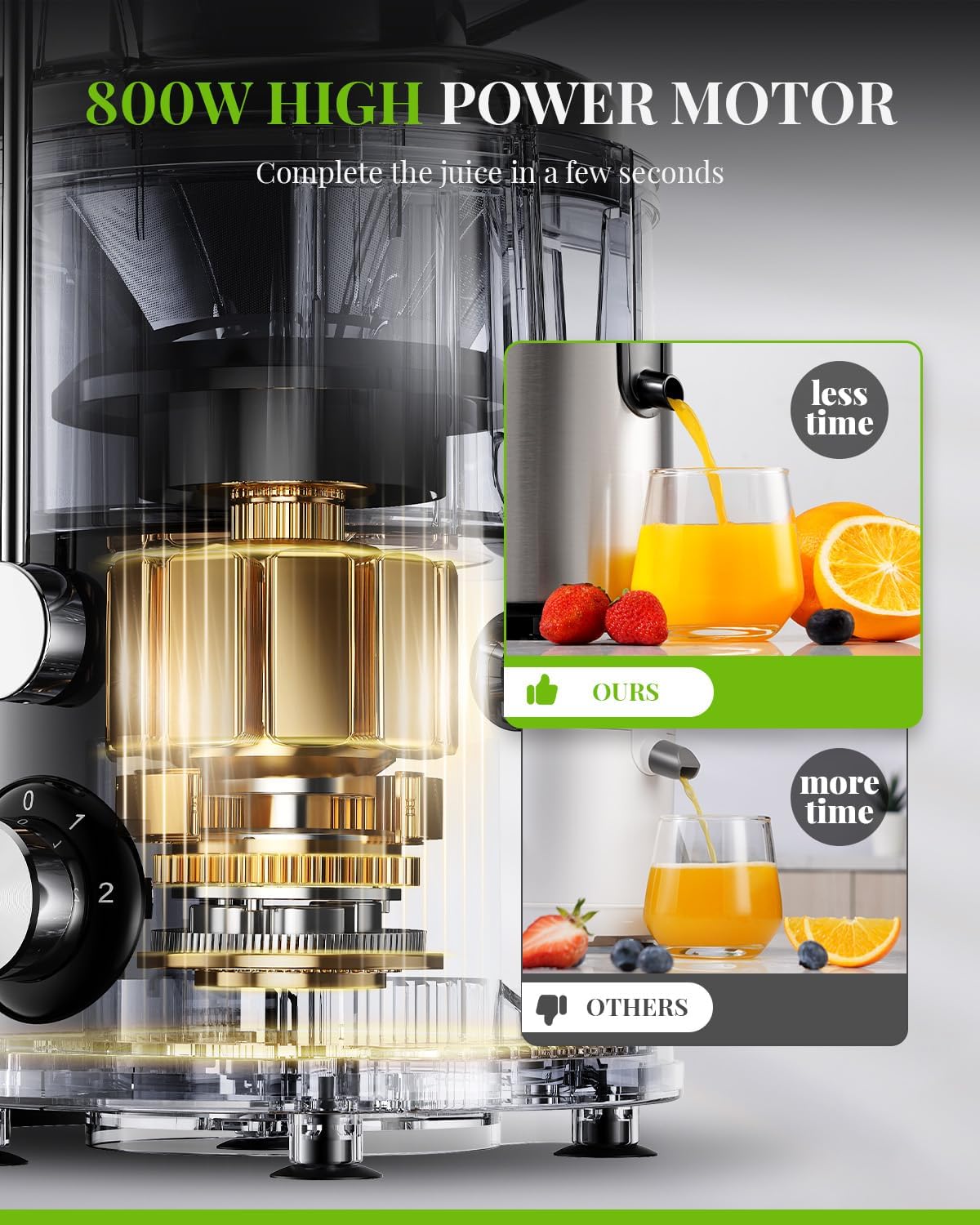 SHARDOR Juicer Machines, 3 Speed Control with 800W Juicers for Fruit and Vegetables,Higher Juice Yield Extractor Machine, Stainless Steel Centrifugal Juicers